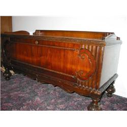 Antique cedar chest dates 1923 - 18.5" x 45" x 23" -offset opening lid - front decorated w/wooden be