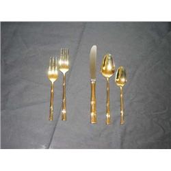 8 5-piece place settings of Gold plated bamboo flatware w/stainless steel blades