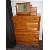 Image 1 : Hardrock maple Chiffonier w/pull down desk front 2-drawer mirrored caddy & 3 drawers - 36" x 17" x 6
