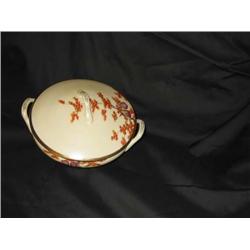 2 Antique (1930's) round Chinese vegetable bowls in ivory porcelain decorated with rust & gold leave