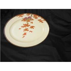 Antique (1930's) Chinese platter in ivory porcelain decorated with rust & gold leaves & fushia & blu