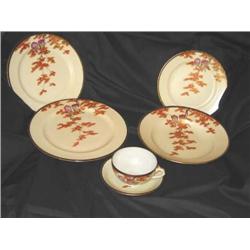 Antique (1930's) Six 6-piece place settings of Chinese porcelain decorated with rust & gold leaves &