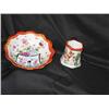 Image 1 : Japanese porcelain nut cup & toothpick holder handpainted court scenes multi colored