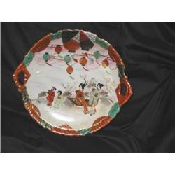 Dessert platter in Japanese porcelain - hand painted court scenes multicolored w/gold leaf - 10" x 1
