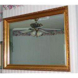 Rectangular plate glass mirror in ornate gold leaf frame - 34" x 48"