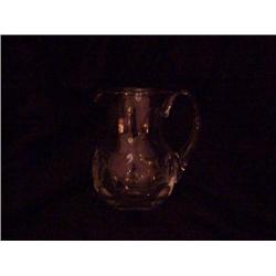 Hand made, mouth blown crystal pitcher w/etched thistle design 4.5" diameter x 5" tall