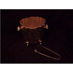 Silverplated ice bucket w/star shaped tongs - 7" long x 6" wide x 7.5" tall