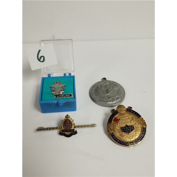 2 Military Pins, Medal and Grain Exhibitan Pin