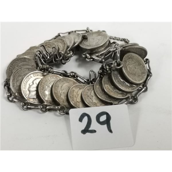 Antique silver coin bracelet 1930's Netherland 10¢ coins 1930's/40's