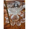 Image 1 : \Hugh pressed glass punch bowl set 14" tall 14"Dia 11 cups- chip on bottom of pedastil base