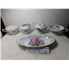 Image 1 : JAPAN 7001A PEDESTAL FLORAL CREAM & SUGAR 2 CUPS & SAJI JAPAN DISH