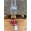 Image 1 : 1880's Cranberry lamp, comes with chimney - Rare, original lamp - 10 1/2"H