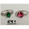 Image 1 : Two sterling silver rings with green & red stones