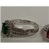 Image 4 : Two sterling silver rings with green & red stones