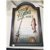 Image 1 : Good Fishing starts here sign, embossed 27"x17"