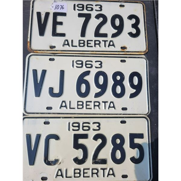 Three 1963 Alberta license plates - very good