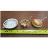 Image 1 : 3 Vitage Open Salts with Plastic Spoons - flower pattern marked nippon, Milk glass orange rim no mar