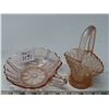 Image 1 : Pink depression glass flower basket & Pink depression Candy bowl with finger handle