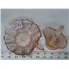 Image 2 : Pink depression glass flower basket & Pink depression Candy bowl with finger handle