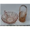 Image 4 : Pink depression glass flower basket & Pink depression Candy bowl with finger handle