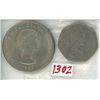 Image 1 : 1965 Elizabeth II Dei Gratia Regina F.D. Churchhill coin, & 1970 Elizabeth II D.G. Reg.F.D 50 New Pe