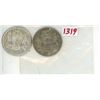 Image 1 : 1952 & 1957 Canada silver 50 cent coins (1952 coin has a punched hole, 1957 coin very good condition