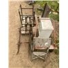 Image 4 : Pallet lot of - wagon, sleigh, stool, cabbage cutter, metal stand, etc.