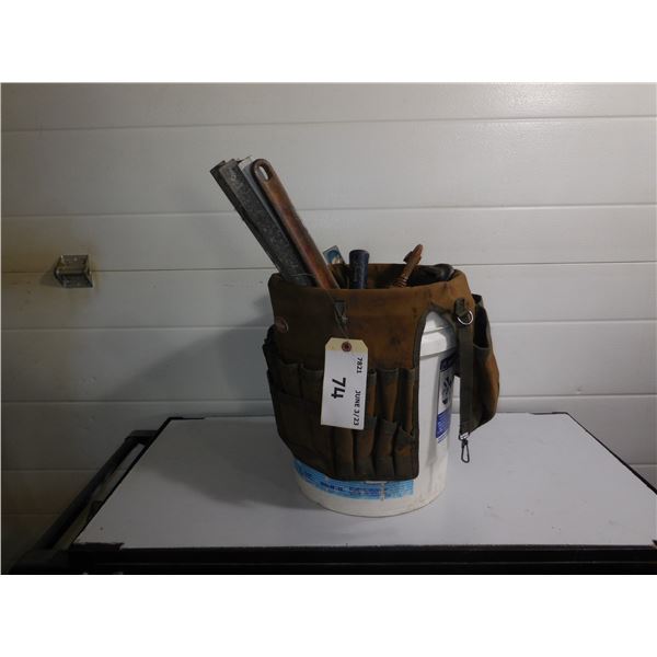Bucket of Pipe Wrenches, Levels etc.