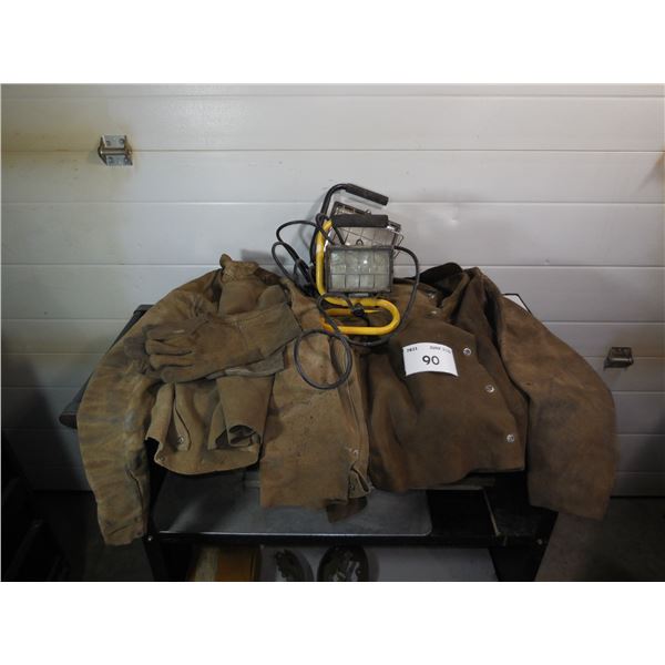 Lot of Yellow work lights & leather welding jackets