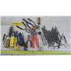 Image 1 : large bundle of drill bits + screwdrivers, pliers, laser level, blowtorch top, etc.