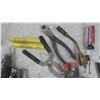 Image 4 : large bundle of drill bits + screwdrivers, pliers, laser level, blowtorch top, etc.