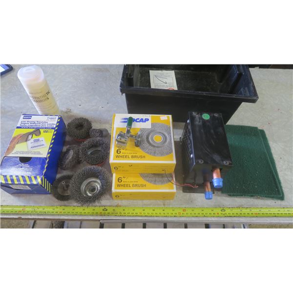 wheel brushes, cleaning towels, jay-bee latch, abrasive pads and water heater