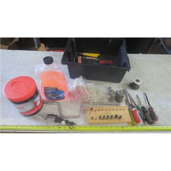wipes, car wash, screwdrivers, socket driver, wire, etc.