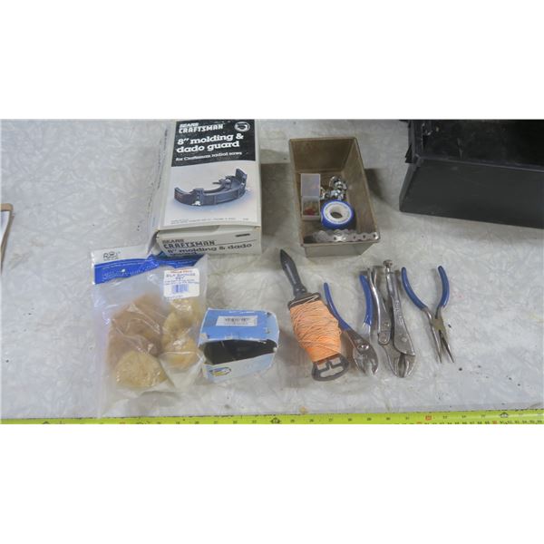silk sponge set, starter solenoid, kite reel, pliers, molding guard and assorted hardware
