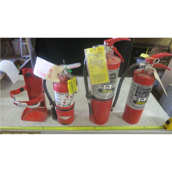 3 fire extinguishers and bracket