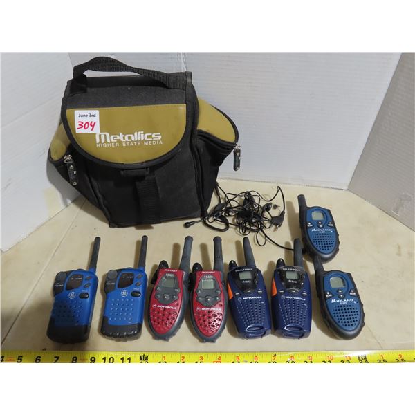 8 Assorted 2-way radios/walkie-talkie's with carrying bag