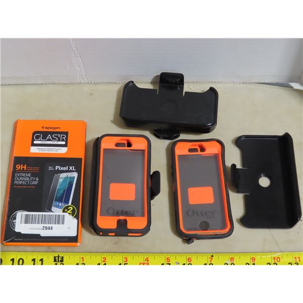 2 Otter box phone cases with belt clips (1 case=New) & 2 Premium tempered glass screen protector (ne