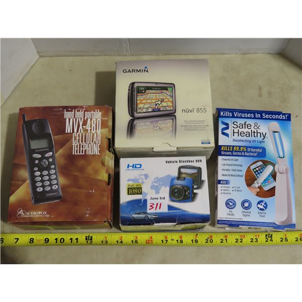 Garmin GPS, HD Vehicle Blackbox DVR, Disinfecting UV light, MVX-480 Hand held portable phone