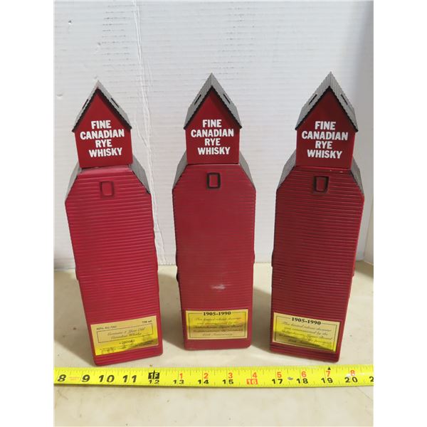 3 fine Canadian Rye Whisky Saskatchewan grain elevator decanters