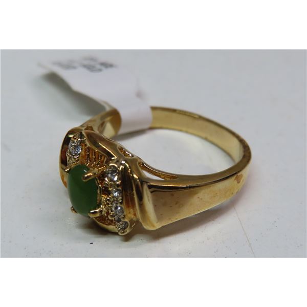 KAS Genuine Jade Ring size 08, Jart 08, 14KT Gold Plated - 4.6grams - Comes in ceramic holder