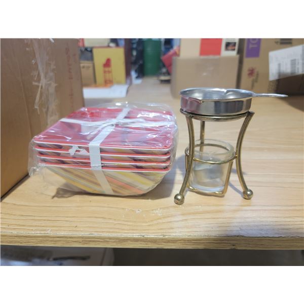 four 4 pk square bowls + 8 tea light warmers