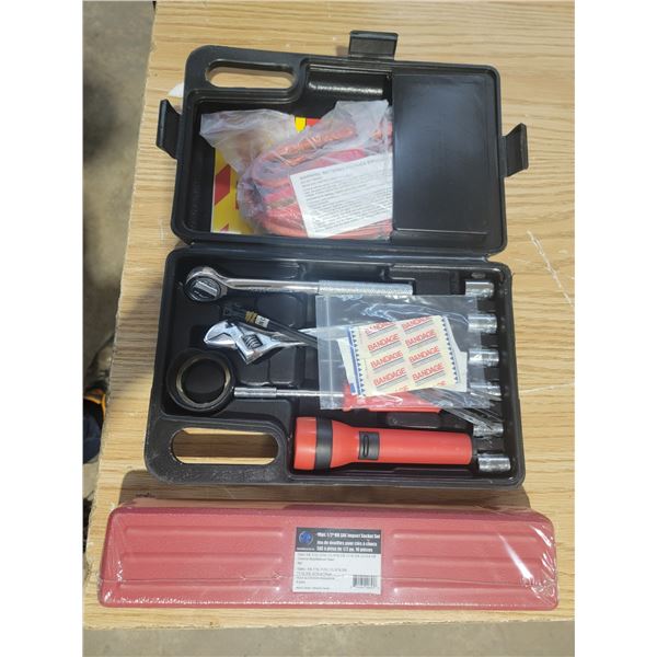 road safety kit + 10 pc 1/2" SAE impact socket set