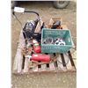 Image 1 : Pallet of Fire extinguishers, GMC hubcaps, model 120 pressure washer pump and misc.