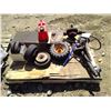 Image 1 : Pallet of misc items inlcuding jerry can , wheels and pump