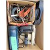 Image 1 : Boxed lot - skill saw, air compressor for vehicle, 2 sewer snakes, towing hitch and balls and more