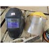 Image 4 : Welding helmet, brush protective visor, and assorted tools.