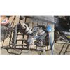 Image 4 : assorted pallet - wire fence, acetylene tank caps, large caster, tools, etc.