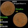 Image 1 : 1805 Draped Bust Large Cent 1c Grades ag