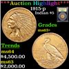 Image 1 : ***Auction Highlight*** 1915-p Gold Indian Half Eagle $5 Graded Select+ Unc By USCG (fc)