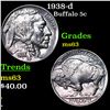 Image 1 : 1938-d Buffalo Nickel 5c Grades Select Unc